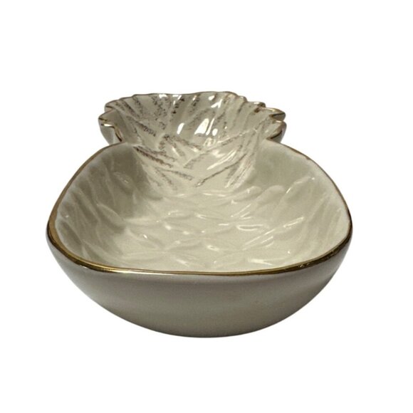 Lenox Pineapple Candy Dish 6.9" Ceramic Cream Gold Accents - Picture 9 of 11